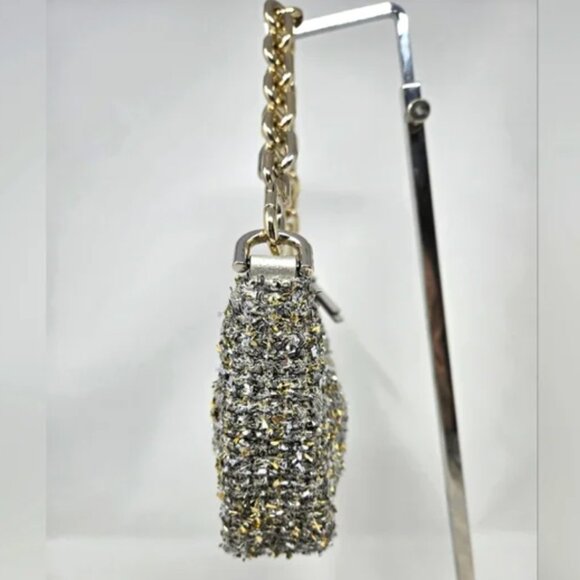 Kate Spade Smile Crossbody Bag Small Silver Metallic Tweed Chain Strap Org Pkg - Picture 9 of 13